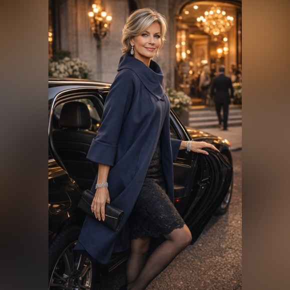 Joseph Ribkoff Jackets & Blazers - Joseph Ribkoff Jacket Women’s 2 Navy Ponte Knit Cocoon Drape Collar Avant Garde